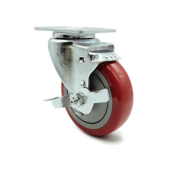 4 Inch Red Polyurethane Wheel Swivel Top Plate Caster with Brake